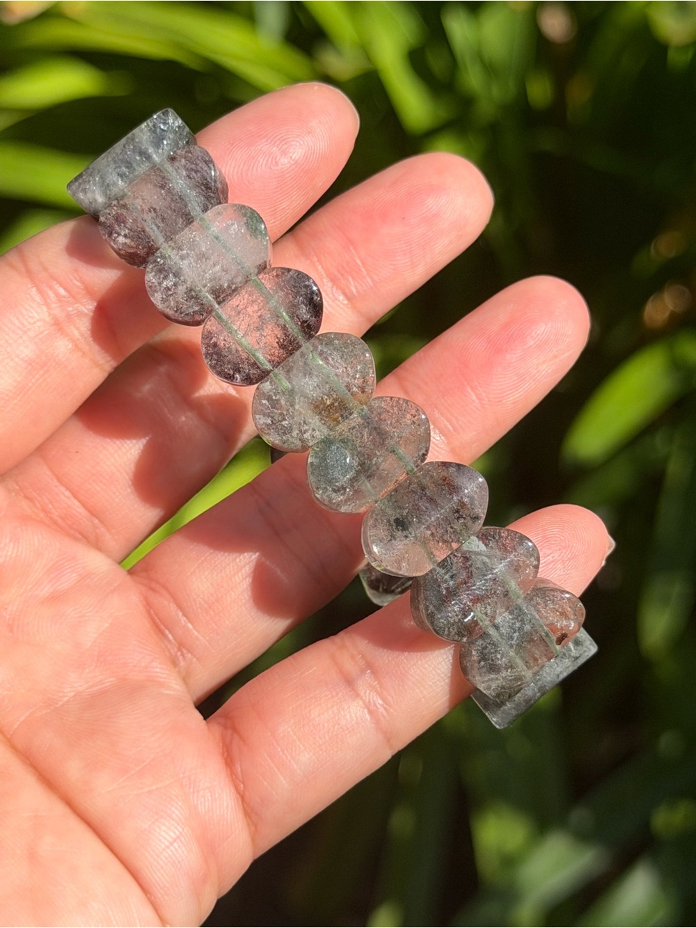 Natural Green-Gray Garden Quartz Beaded Stretch Bracelet Palo